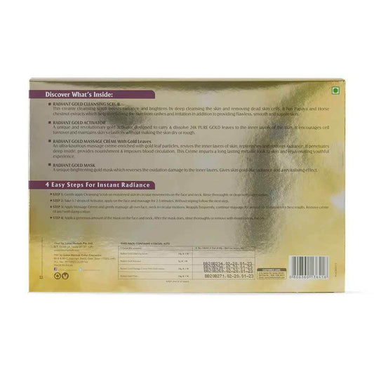 Lotus Herbals Radiant Gold Cellular Glow Facial Kit with 24K Gold Leaves – For Glowing Skin, All Skin Types, 37g