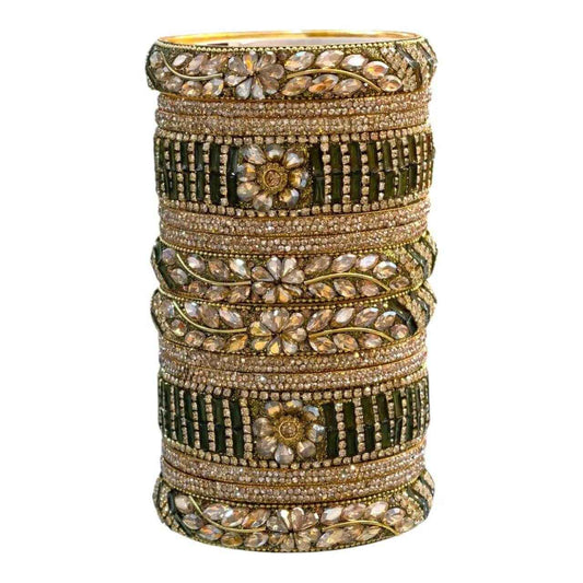 Mehendi Gold Stone Embellished Bridal Bangles Set – Elegant and Timeless - Gehnasale