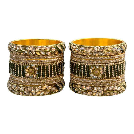 Mehendi Gold Stone Embellished Bridal Bangles Set – Elegant and Timeless - Gehnasale