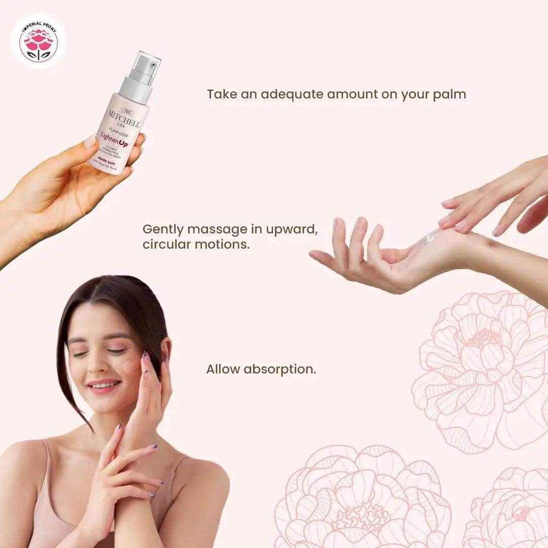 mitchell usa flawless lighten up face serum – 50ml | 10% niacinamide + alpha arbutin + vitamin c | anti-acne, dark spot corrector & brightening serum