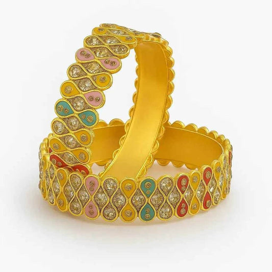 Multicolor Enamel Stone-Studded Gold Bangles (Pair)