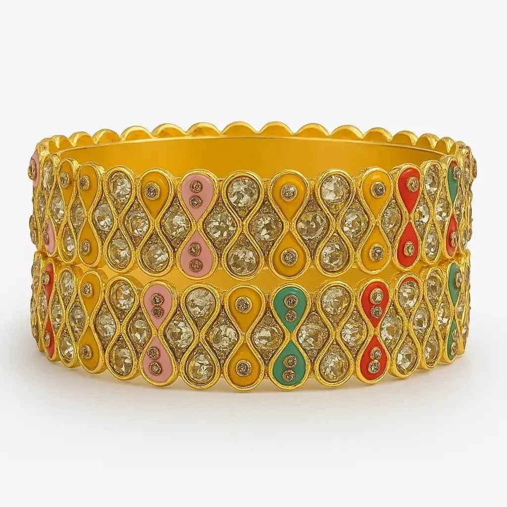 Multicolor Enamel Stone-Studded Gold Bangles (Pair)