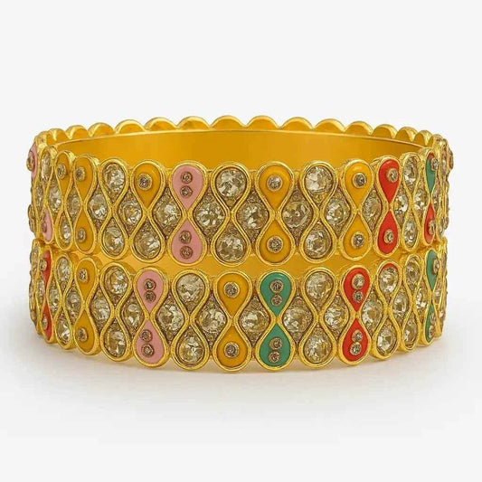Multicolor Enamel Stone-Studded Gold Bangles (Pair)