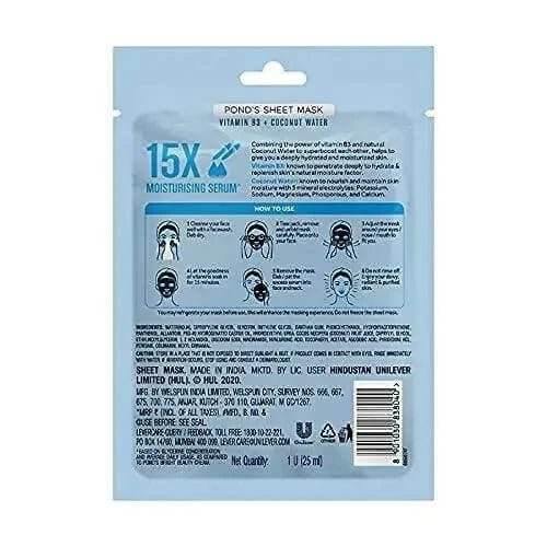 POND'S Hydrating Sheet Mask with Coconut Water & Vitamin B3 | Deep Hydration for Radiant, Dewy Skin | Paraben-Free & Biodegradable | 25ml