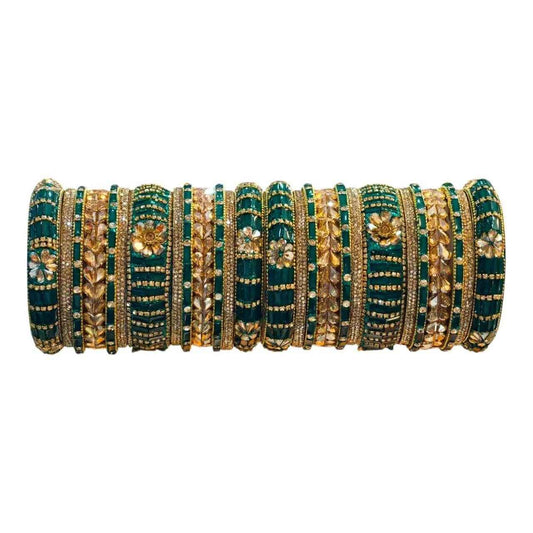 Rama Green Bangles Set – 26 Pcs with Intricate Gold & Stone Work - Gehnasale