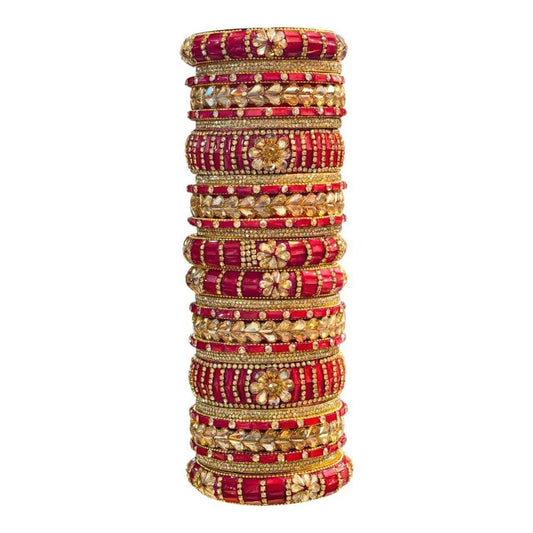 Rani Gold Bangles Set – 26 Pcs with Intricate Gold & Stone Work - Gehnasale