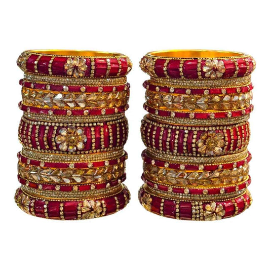 Rani Gold Bangles Set – 26 Pcs with Intricate Gold & Stone Work - Gehnasale