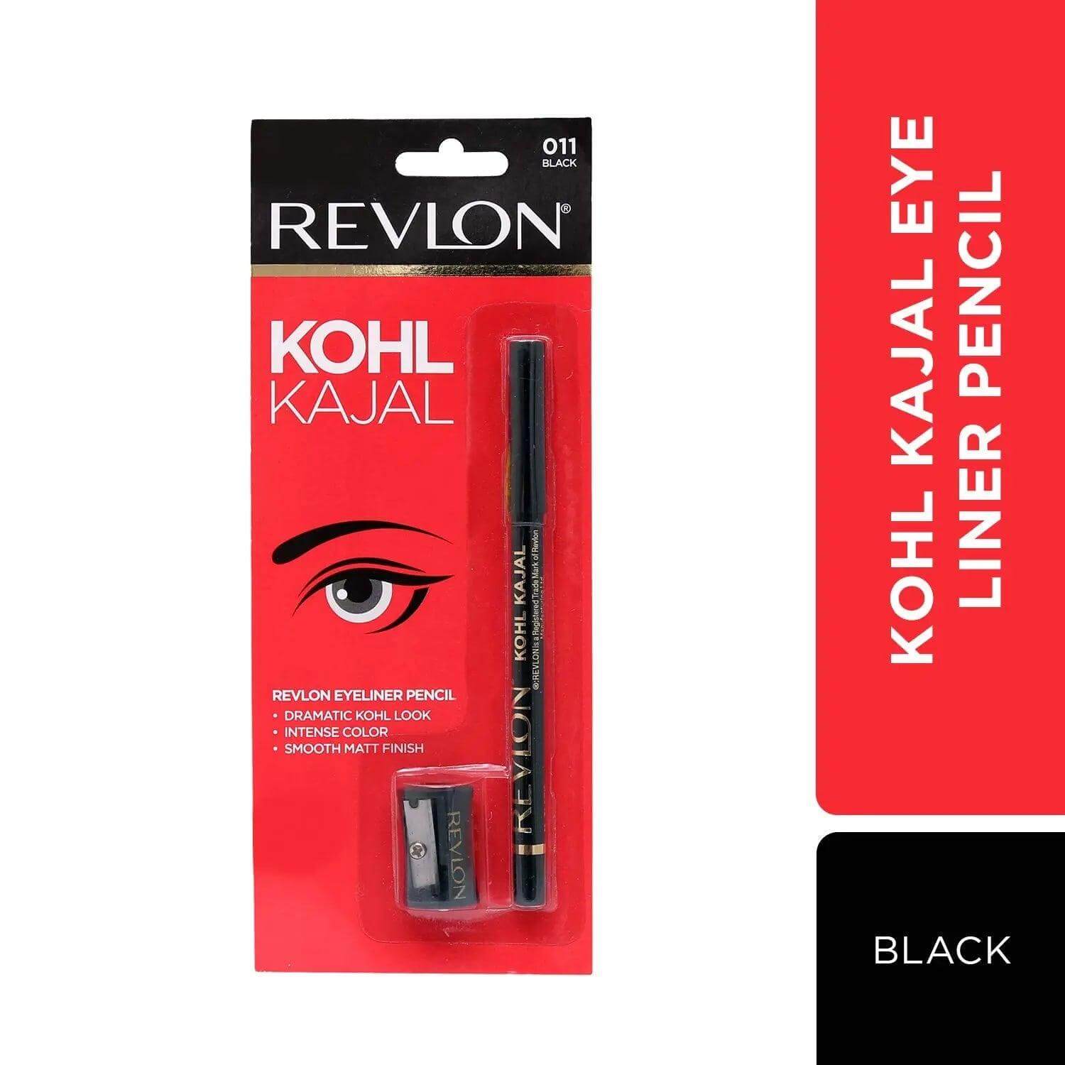 Revlon Kohl Kajal Eye Liner Pencil with Sharpener, Black, 1.14g - Gehnasale