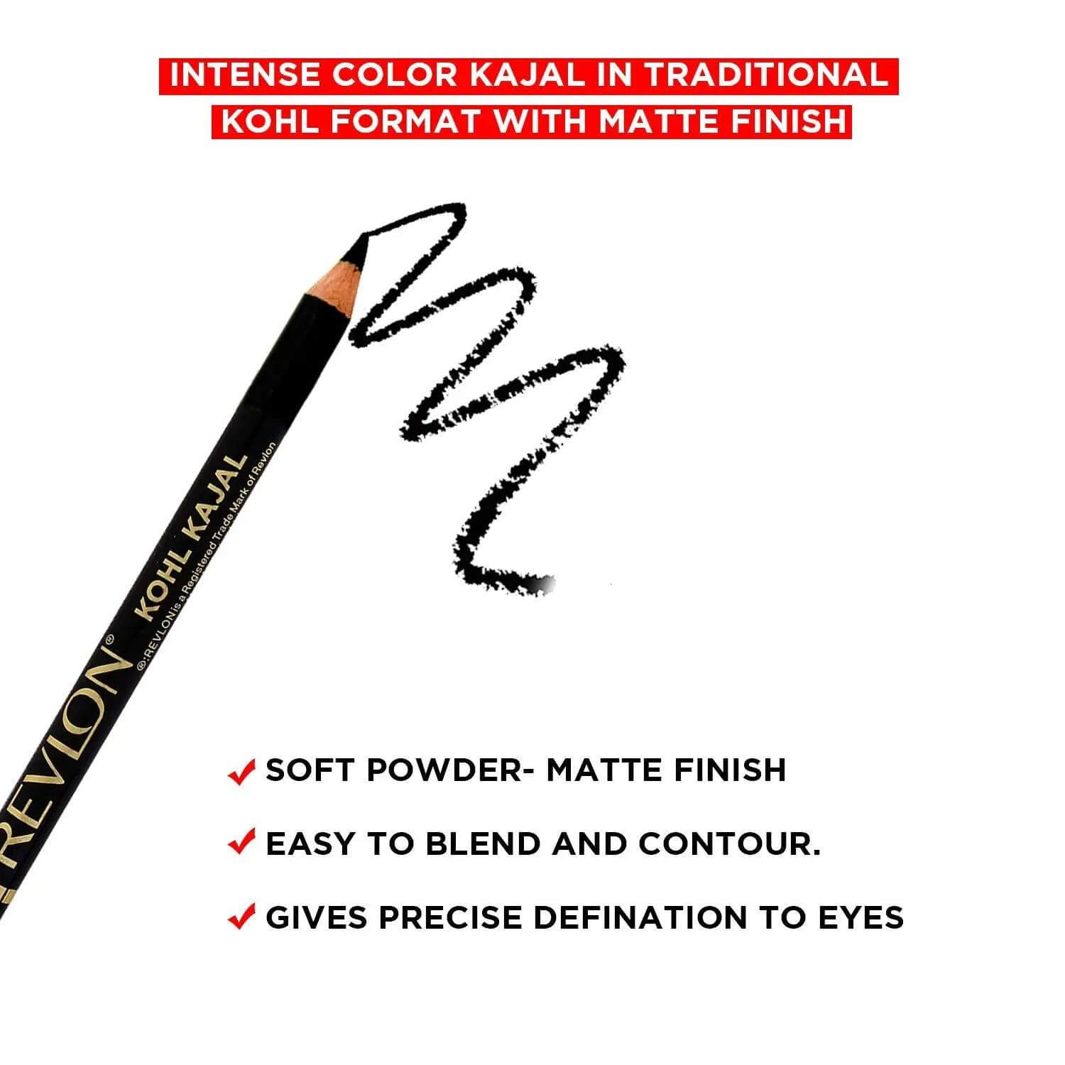Revlon Kohl Kajal Eye Liner Pencil with Sharpener, Black, 1.14g - Gehnasale