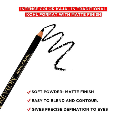 Revlon Kohl Kajal Eye Liner Pencil with Sharpener, Black, 1.14g - Gehnasale