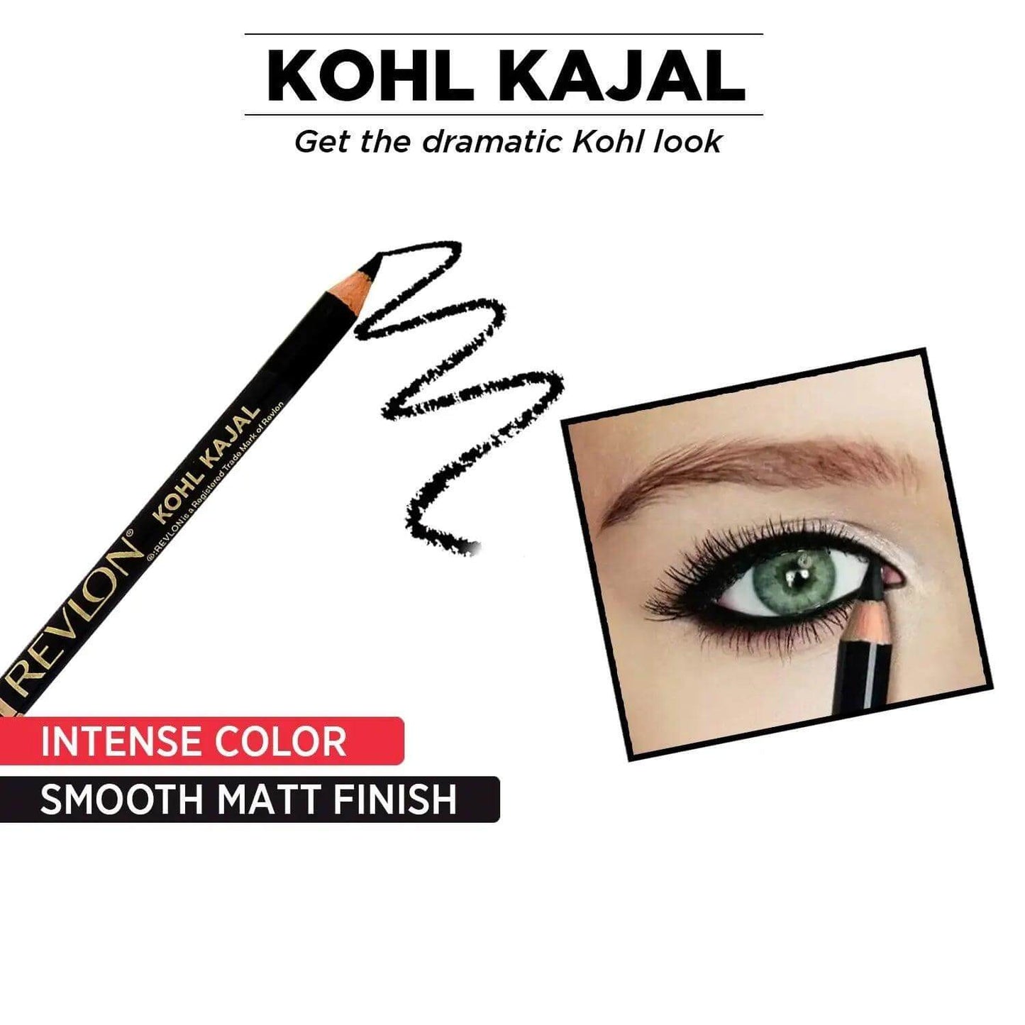 revlon kohl kajal eye liner pencil with sharpener, black, 1.14g - gehnasale