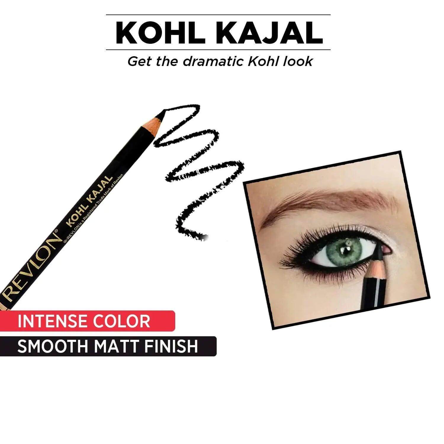 Revlon Kohl Kajal Eye Liner Pencil with Sharpener, Black, 1.14g - Gehnasale