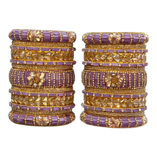 Royal Purple Stone-Studded Bridal Bangles Set - Gehnasale