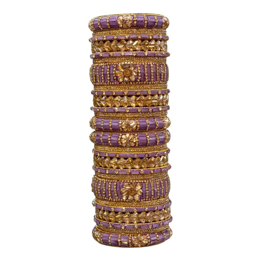 Royal Purple Stone-Studded Bridal Bangles Set - Gehnasale