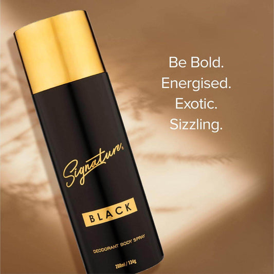 SIGNATURE Black Deodorant Body Spray for Men - 200ml, Long Lasting Fragrance