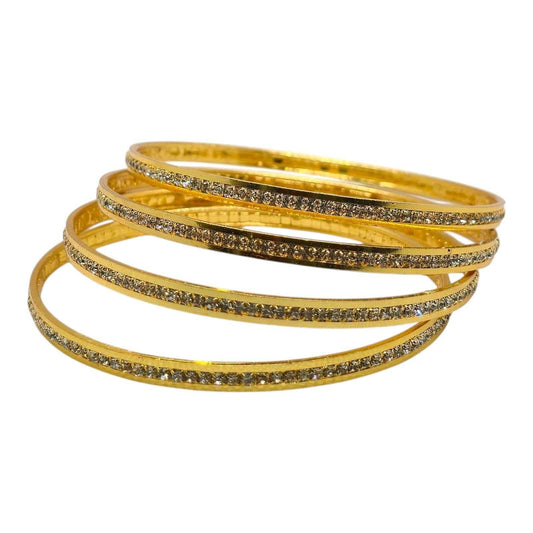 Slim Gold-Plated White Stone Bangles Set