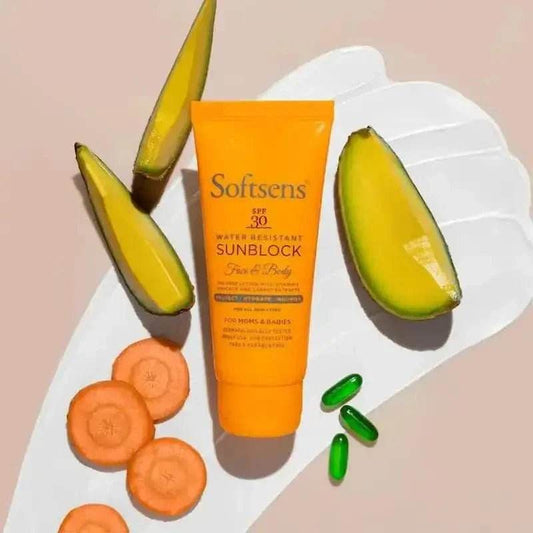 Softsens Sunblock SPF 30 Lotion | Vitamin E, Avocado & Carrot Extracts | For Babies & Parents | 50g