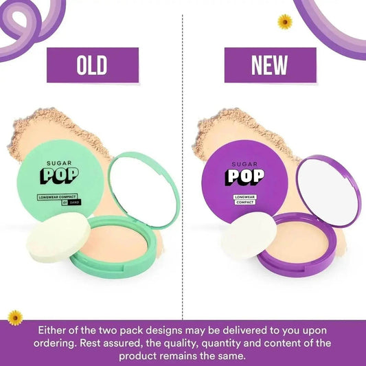 SUGAR POP Longwear Matte Compact - 01 Sand | Fair to Medium Skin | Castor Oil & Vitamin E | UV Protection | Pore Minimizing | 9 gm