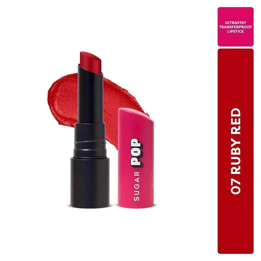 SUGAR POP Ultrastay Transferpoof Lipstick - 07 Ruby Red, 4gm | Vitamin E, Smooth Glide, Waterproof, Longlasting