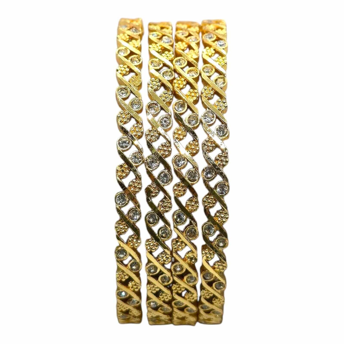 swirl pattern gold-plated stone bangles set