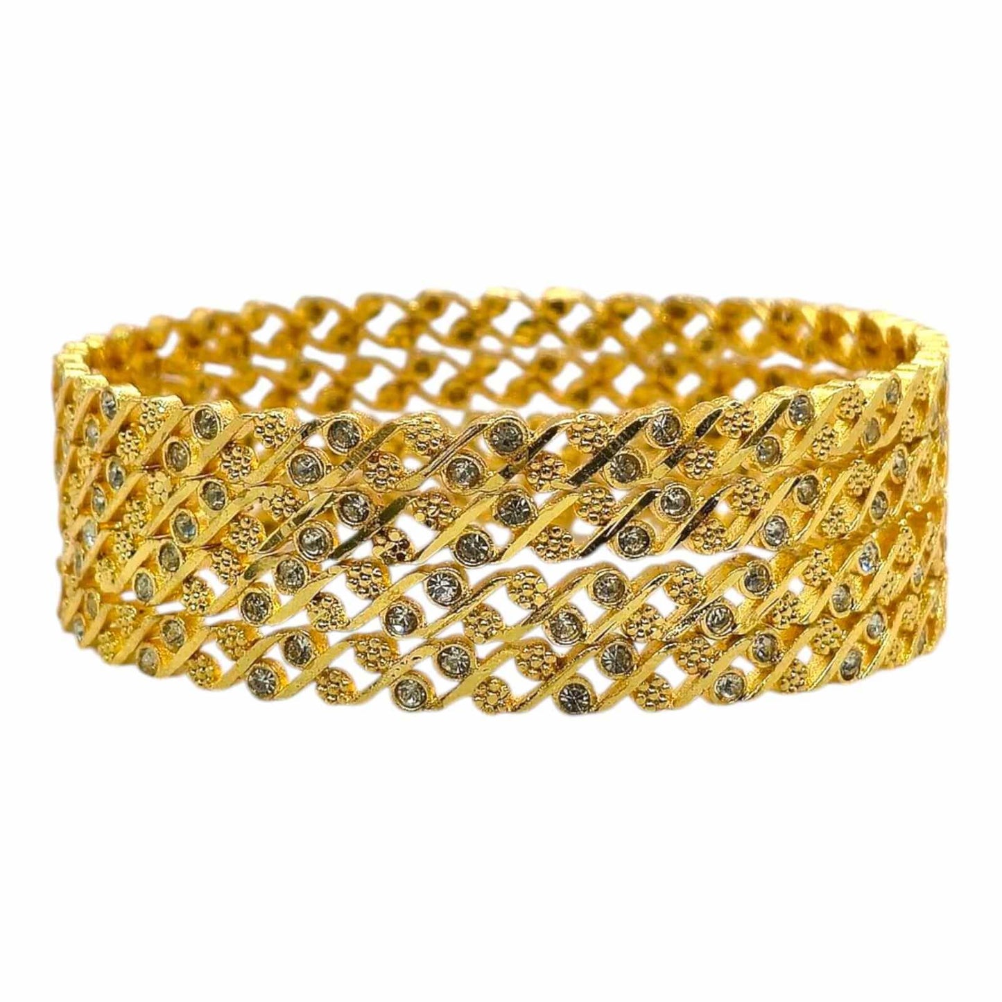 swirl pattern gold-plated stone bangles set