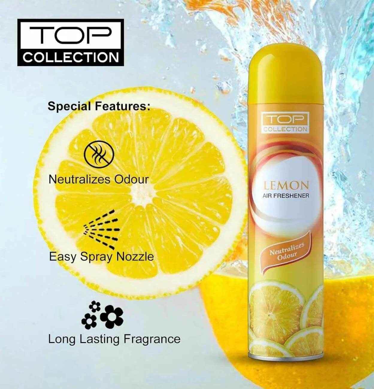 top collection air freshener - lemon 300ml | zesty tropical lemon fragrance | odour neutralizer & long-lasting room freshener for home & office | made in u.a.e