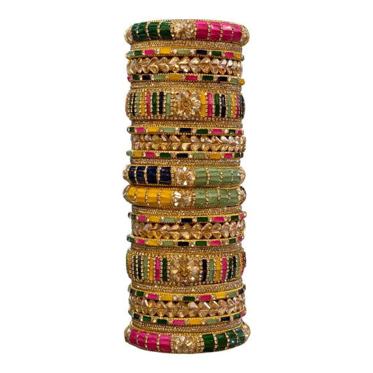 Traditional Multicolor Stone-Studded Bridal Bangles Set - Gehnasale