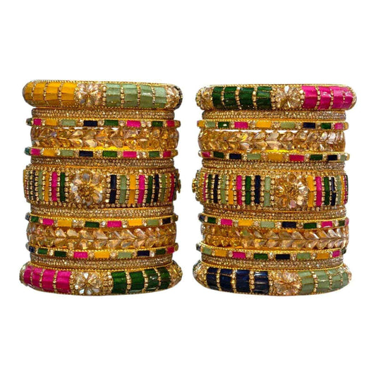 Traditional Multicolor Stone-Studded Bridal Bangles Set - Gehnasale
