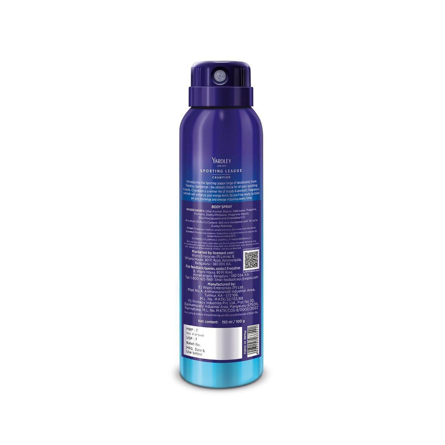 yardley male gentleman sporting league body spray - champion, 150ml, citrus