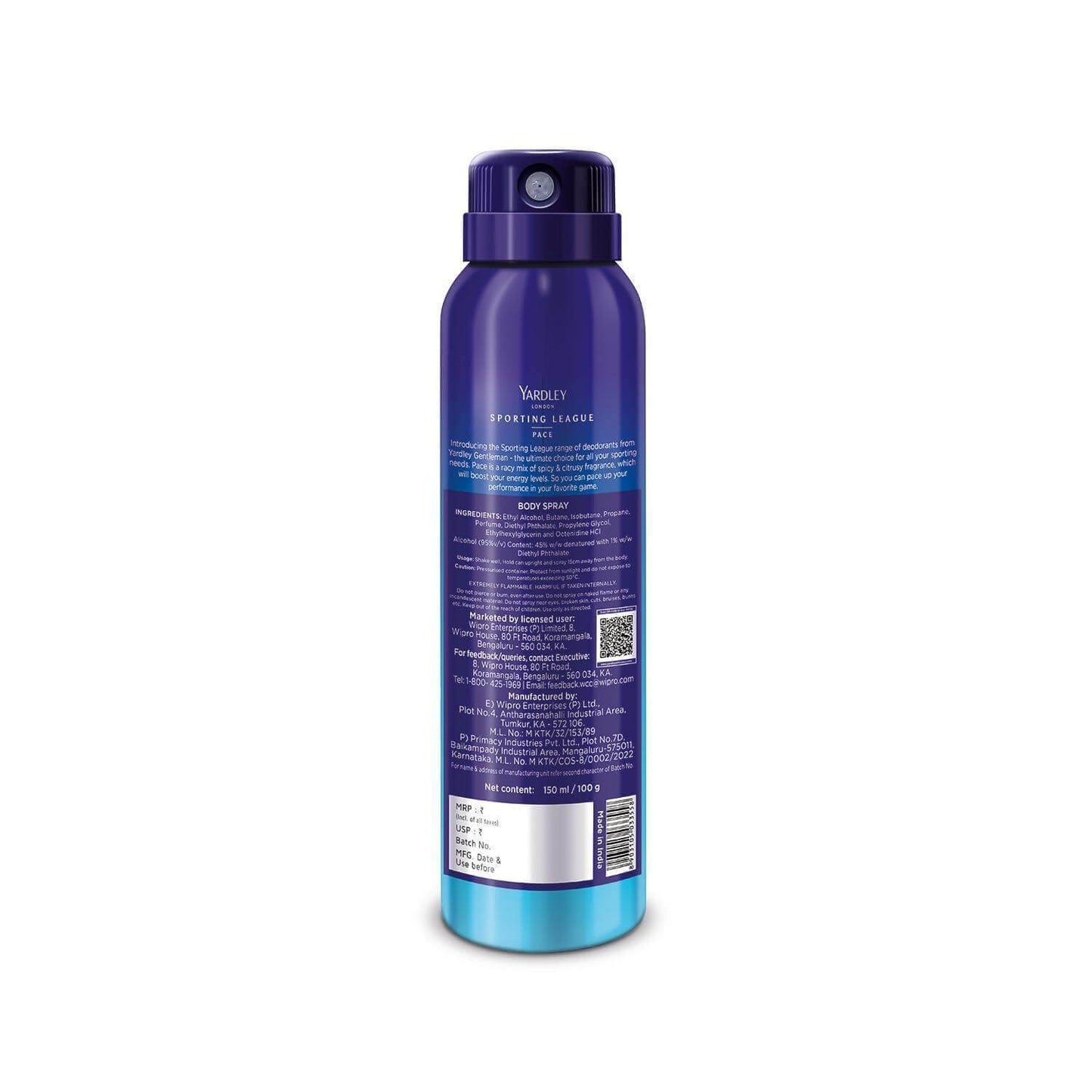yardley sporting league body spray - pace, 150ml, lemon fragrance
