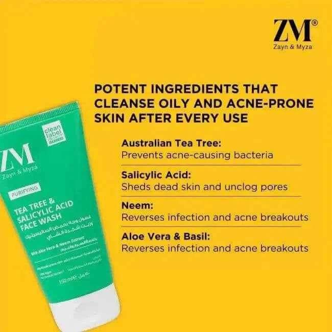 ZM Zayn & Myza Face Wash – Tea Tree & Salicylic Acid, 75ml | Anti-Acne, Oil Control Formula | No Parabens or Sulfates | Suitable for All Skin Types