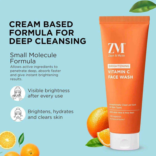 ZM Zayn & Myza Vitamin C Face Wash – 75ml | With Aloe Vera & Holy Basil | Brightens Skin, Removes Impurities | No Parabens, Sulfates | For All Skin Types