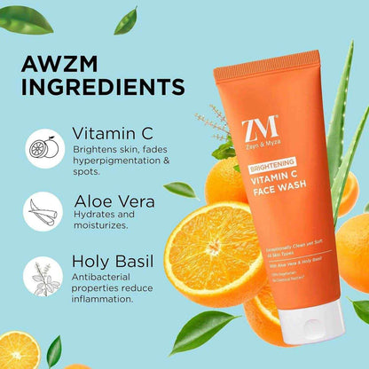 ZM Zayn & Myza Vitamin C Face Wash – 75ml | With Aloe Vera & Holy Basil | Brightens Skin, Removes Impurities | No Parabens, Sulfates | For All Skin Types