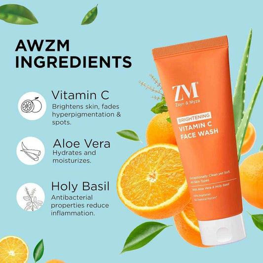 ZM Zayn & Myza Vitamin C Face Wash – 75ml | With Aloe Vera & Holy Basil | Brightens Skin, Removes Impurities | No Parabens, Sulfates | For All Skin Types